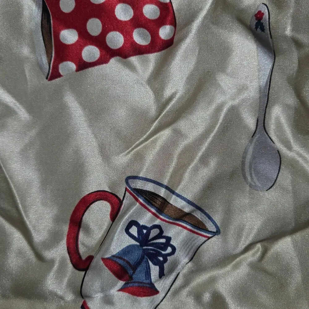 VintageTalbots 100% Silk Christmas Coffee Mug Scarf Square Read